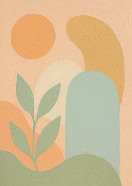 Abstract Landscape Painting with Plant