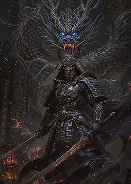 Samurai and Dragon Digital Art