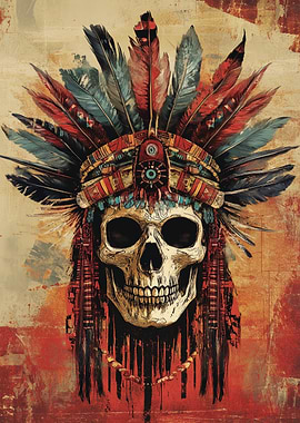 Skull with Native American Headdress