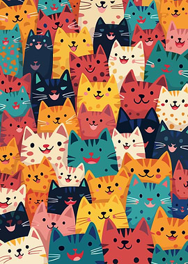Colorful Cartoon Cats Pattern