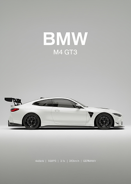 BMW M4 GT3 White Car poster