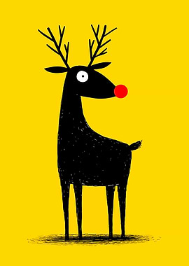 Cartoon Reindeer with Red Nose