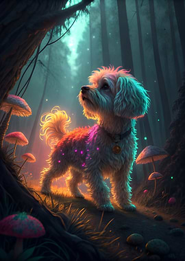 Glowing Dog in Enchanted Forest