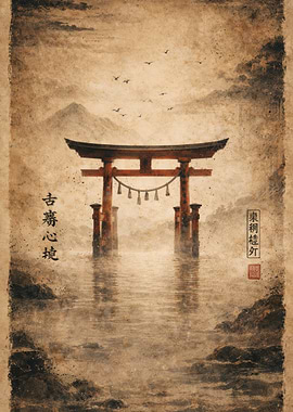 Japanese Torii Gate in Water