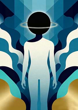 Abstract Figure with Black Sphere Head