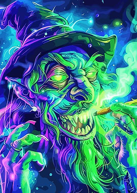 Psychedelic Witch Smoking Joint Illustration