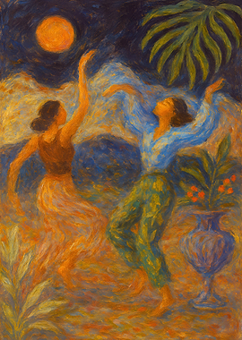 Two Women Dancing Under the Moonlight