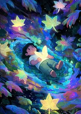Boy with Butterfly in Magical Forest