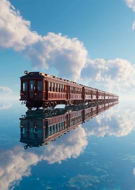 Train Reflecting on Water Under Sky