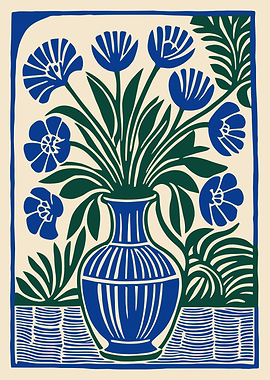 Blue Flowers in Vase Still Life