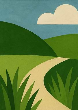 Minimalist Landscape with Path and Cloud