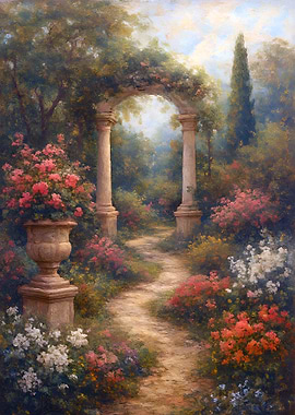 Romantic Garden Path with Stone Arch