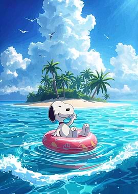 Snoopy Relaxing on a Tropical Beach