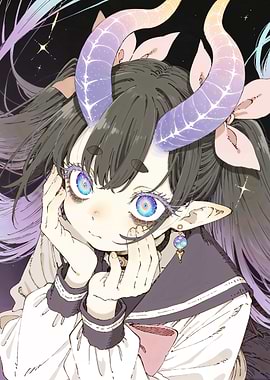 Anime Girl with Horns and Big Eyes