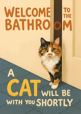 Welcome Bathroom Cat Art
