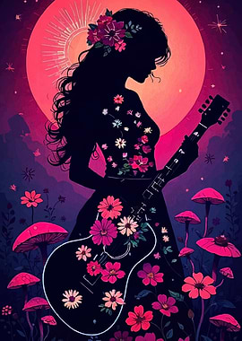 Floral Guitar Silhouette