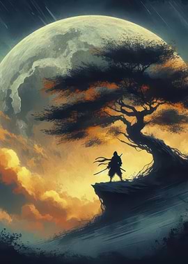 Samurai Under Moonlit Tree