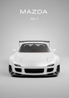 White Mazda RX-7 Front poster