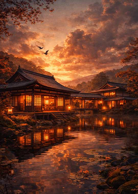 Japanese House at Sunset