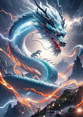 Majestic Dragon with Lightning and Fire