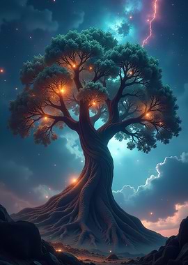 Mystical Tree of Light and Storm