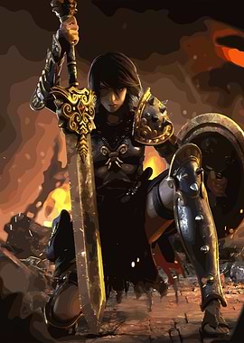 Female Warrior with Sword and Shield