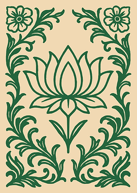 Floral Lotus Green Pattern