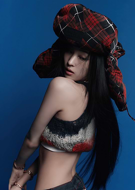 Fashionable Woman with Plaid Hat annie