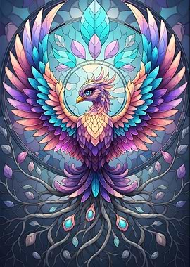 Colorful Phoenix Stained Glass Art