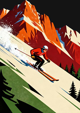 Retro Skiing Poster