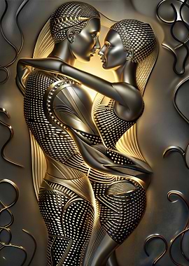 Golden sculpture Love Couple