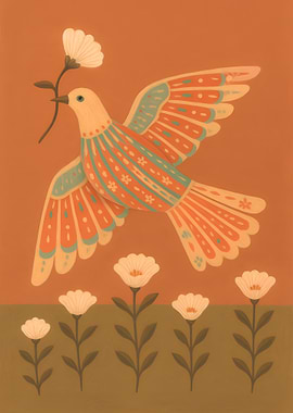 Folk Art Bird with Flower
