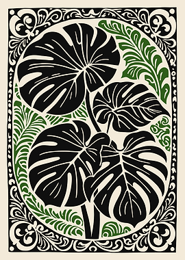Monstera Plant Art Nouveau Illustration