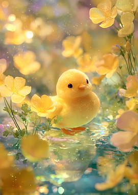 Cute Chick in a Floral Paradise