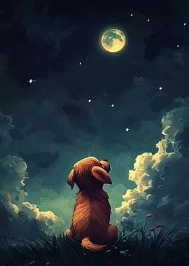 Dog Gazing at the Moon