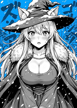 Anime Girl with Fox Ears in Winter