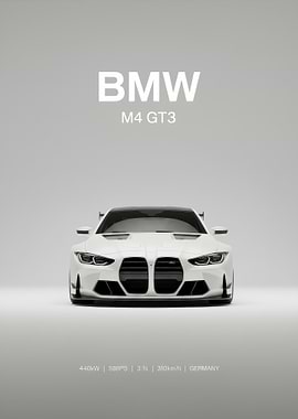 white BMW M4 GT3 Front poster