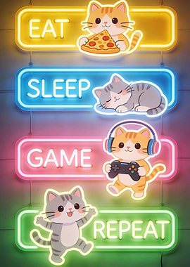 Eat Sleep Game Repeat Cats