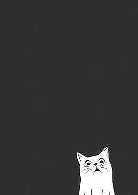 Surprised White Cat on Gray Background