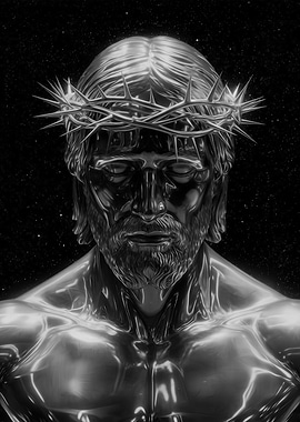 Chrome Jesus with Crown of Thorns