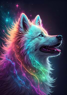 Neon Samoyed Dog Portrait