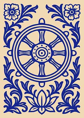 Dharma Wheel with Floral Ornamentation