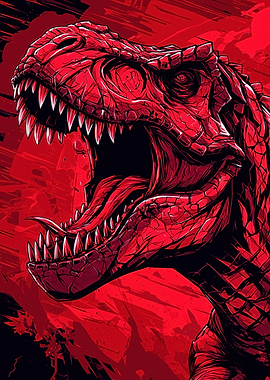 Red Tyrannosaurus Rex Roaring Illustration