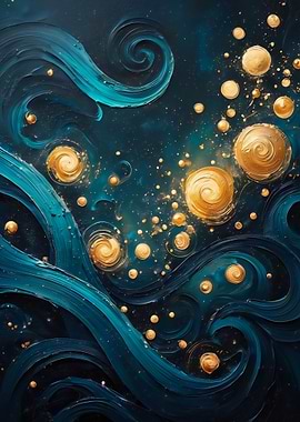 Abstract Swirls and Golden Orbs