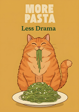 Cat eating pasta illustration