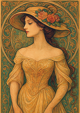 Elegant Woman in Hat with Roses
