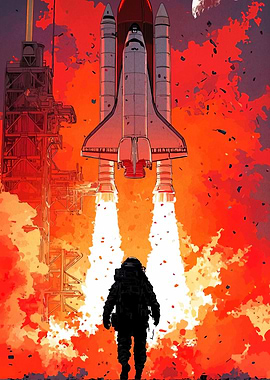 Space Shuttle Launch with Astronaut