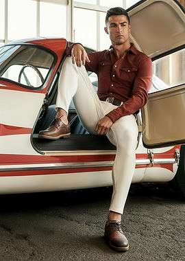 Cristiano Ronaldo Posing with Classic Car