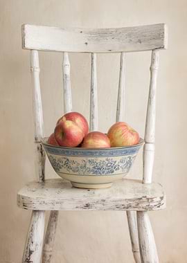 Apples in Bowl on White Chair
