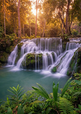 Waterfall in a Lush Forest